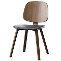 Modern Wooden Single Chair With Black Leather Seat And Minimalist Design