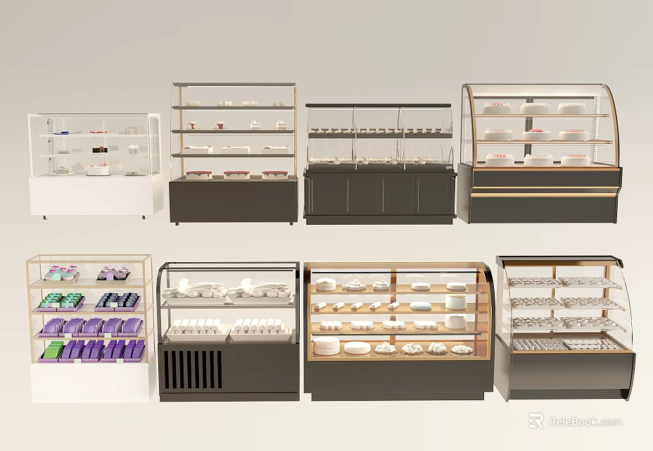 Various Styles Retail Display Cases With Glass Doors And Multiple Shelves 3d model 