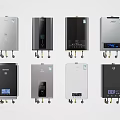 Various Modern Electric Water Heaters As Essential Household Appliances With Different Designs And Digital Displays