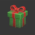 Decorative Green Gift Box With Red Bow Red Ribbon And White Patterns