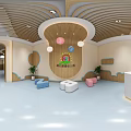 Cheerful Kindergarten Interior With Wooden Accents Colorful Lights And Alphabet Lockers