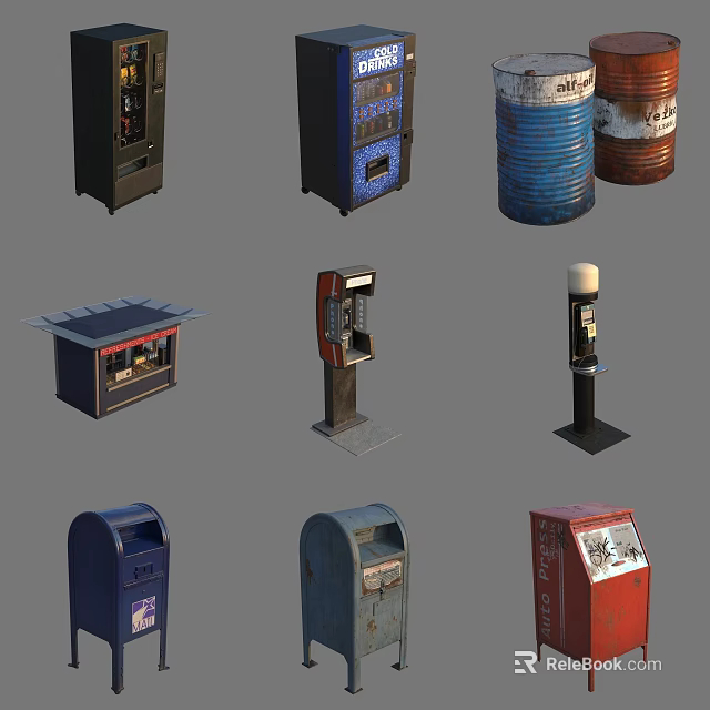 Vintage Garden Decorative Pieces With Various Retro Equipment And Colorful Styles 3d model 