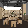 Specialty Store Interior Featuring Wooden Shelves Green Plant Wall Staircase And Product Displays