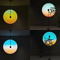 Modern Floor Lamp With Round Colorful Gradient Shade And Tree Shadow Projection 3d model