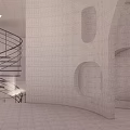 Modern Architectural Building Featuring Unique Curved Design Light Exterior Arched Openings And Lawn Area