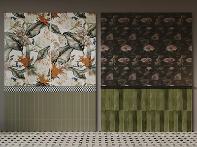 Floral Patterned Decorative Textiles With Light Dark Backgrounds And Fringed Details 3d model