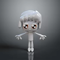 3D Cartoon Character With White Body Big Brown Eyes Creamy Hair On Reflective Black Background