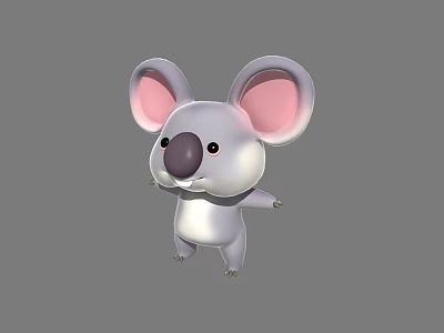 Adorable Reptile Character With Big Pink Ears Gray Body And Black Nose 3d model