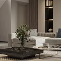 Modern Living Dining Room Interior Design With Comfortable Sofa Chairs And Bookshelves