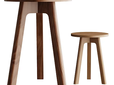Minimalist Wooden Stools With Three Legs And Solid Wood Structure In Different Sizes 3d model
