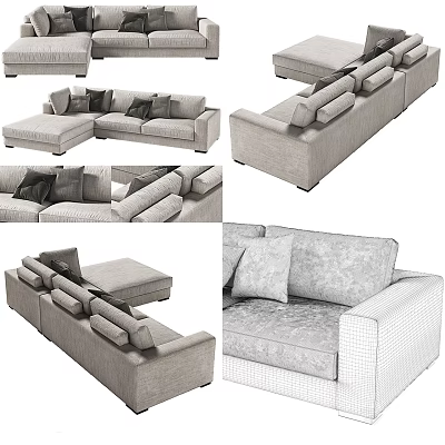 Modern L Shaped Sectional Sofa With Plush Cushions And Neutral Fabric Upholstery 3d model