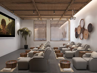SPA Sauna Relaxation Area With Comfortable Seats And Wooden Buckets 3d model
