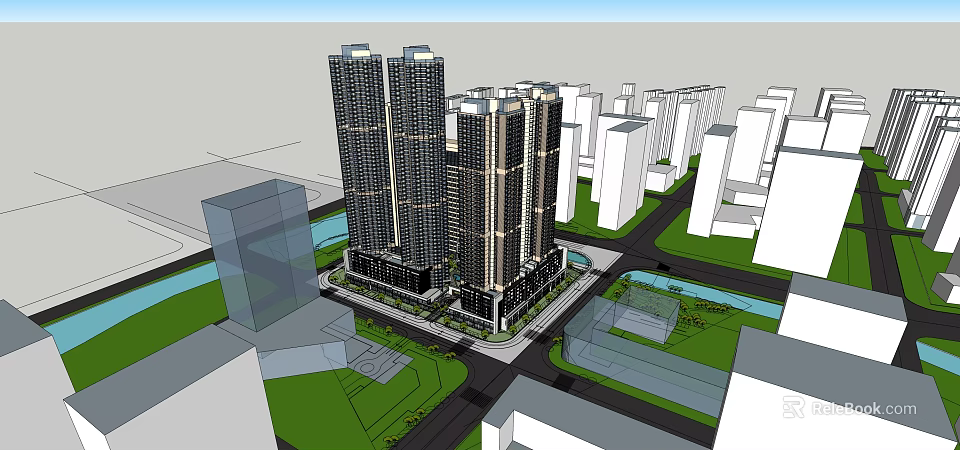 Modern High Rise Residential Buildings With Urban Surroundings And Green Spaces 3d model 