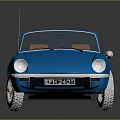 Vintage Blue Convertible Car with Brown Seats Black Top and White Wheels Retro Design