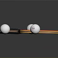 Red Table Tennis Racket With Blue Stripe Handle And Three White Balls