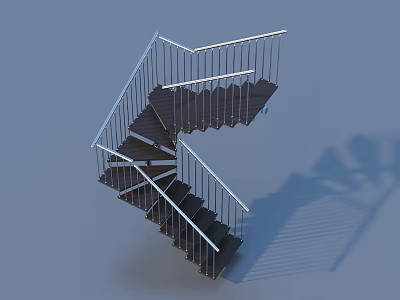 Modern Spiral Staircase Structure Featuring Metal Railings And Dark Steps 3d model