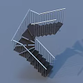 Modern Spiral Staircase Structure Featuring Metal Railings And Dark Steps 3d model