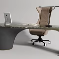 Elegant Modern Office Desk With Curved Marble Top Ergonomic Chair And Computer Setup 3d model