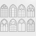 Ornate Arched Lattice Windows With Different Decorative Patterns And Black Line Art
