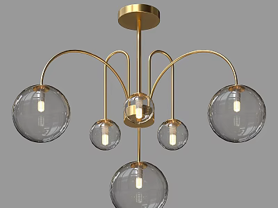 Minimalist Modern Brass Chandelier With Clear Glass Globe Shades And Gold Metal Structure 3d model