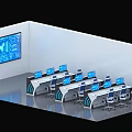 Modern Multi Workstation Control Room Desks Equipped With Monitors And Large Data Display Screen