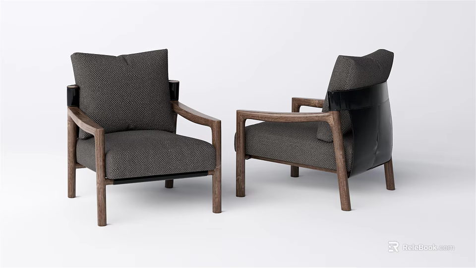 Modern Single Sofa With Fabric Cushion Wooden Armrest Leather Accent And Solid Legs 3d model