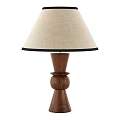 Classic Design Table Lamp With Round Layered Wooden Base And Beige Fabric Shade Black Trim