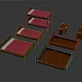 Wooden Double Bed With Pink Mattress And Matching Wooden Nightstands Set