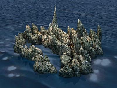Rockery Stones With Irregular Shapes And Pointed Peaks In Water Surface 3d model