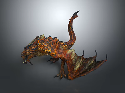 Fantasy Mythical Dragon Creature With Scaled Orange Brown Body Spiked Wings And Sharp Claws 3d model