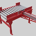 Industrial Roller Conveyor Equipment With Red Frame And Metal Rollers 3d model