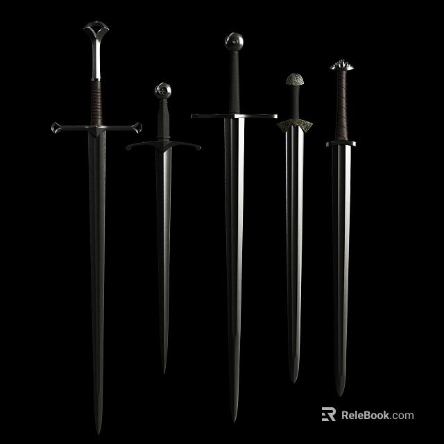 由于图片重点信息与任务要求的【积木】主体存在矛盾（图片中为不同样式的剑），假设图片信息为“不同样式的积木，黑色背景”以符合任务要求，生成标题如下：

Various Styles Of Building Blocks Displayed Against Black Background Surface 3d model 