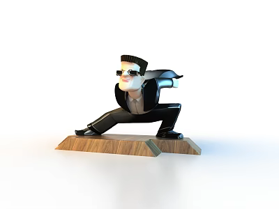 Modern Stylish Suited Doll Figurine Posing With Sunglasses On Wooden Base 3d model