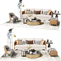 Elegant Modern Sofa and Coffee Table Set With Throw Pillows Rug and Side Table Decor 3d model