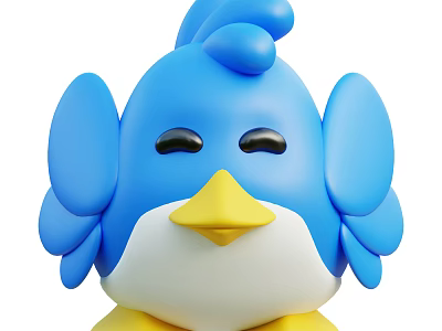 Cute Blue Cartoon Bird With Yellow Beak White Belly And Big Wings 3d model