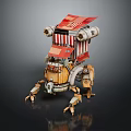 Mechanical Mobile Vendor Structure With Crab Like Legs And Red Canopy 3d model
