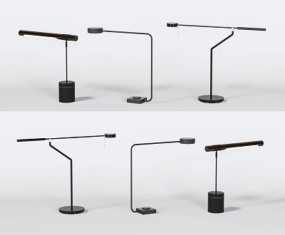 Modern Table Lamps With Adjustable Arms And Stylish Black Wooden Bases 3d model