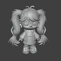 Anime Game Character With Orange Twin Ponytails White Green Outfit Sandals Front Back Views