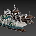 Two Ships Featuring Blue White Green Hull And Dark Industrial Deck Design