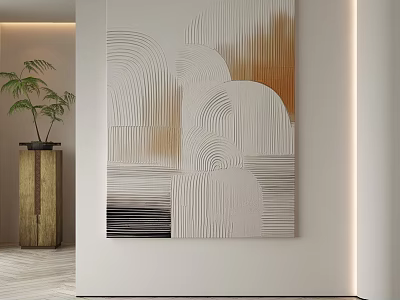 Abstract Painting with Lines and Curves White Brown Black Tones on Modern Interior Wall 3d model