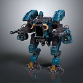 Blue Mechanical Mech Robot With Weapon Arms And Heavy Armor Design 3d model