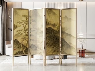 New Chinese-style screen metal screen partition 3d model