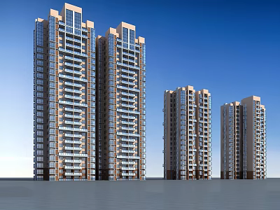 Modern High Rise Residential Buildings With Balconies And Windows Under Blue Sky 3d model