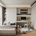 Modern Kids Room Interior Design With Bed Desk Bookshelf Computer Chair And Decorative Rug