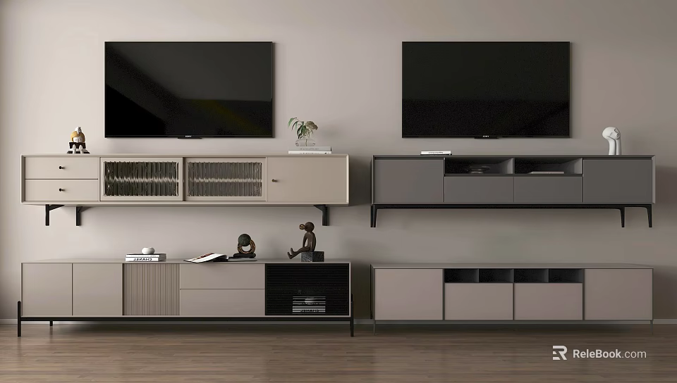 Modern TV Stands With Storage Shelves TV Screens And Decorative Items 3d model 