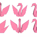 Pink Origami Swan Decorations Arranged In Rows On White Background 3d model