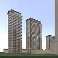Modern High Rise Residential Buildings With Ground Floor Shops And Street Trees