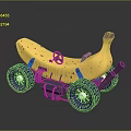 Yellow Banana Shaped Toy Car With Blue Wheels CHILL RIDE Tires And Exhaust Pipe