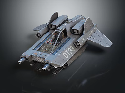 Futuristic Cosmic Spacecraft 0133 With Cockpit Sleek Wings And Metallic Design 3d model