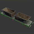 Rusty Mine Carts on Metal Track with Weathered Surfaces and Cargo Beds